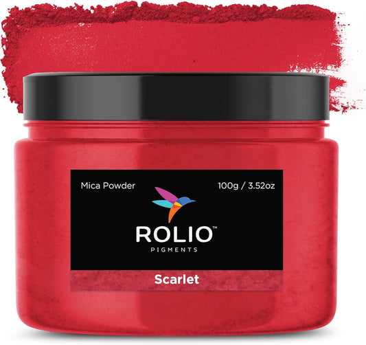 Rolio - Mica Powder - 100G / 3.5oz of Pigment for Paint, Dye, Soap Making, Nail Polish, Epoxy Resin, Candle Making, Bath Bombs, Slime - (Scarlet)