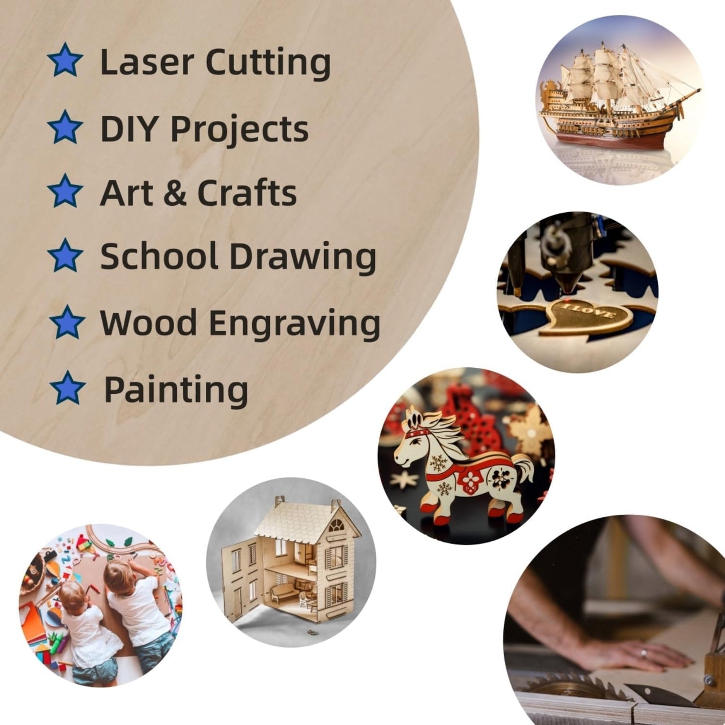 3mm 1/8" x 12" x 18" Baltic Birch Plywood, 6 Pcs Craft Wood Sheets with Grade B/BB Veneer, Perfect for DIY Projects, Laser Cutting & Engraving, Woodburining and Painting