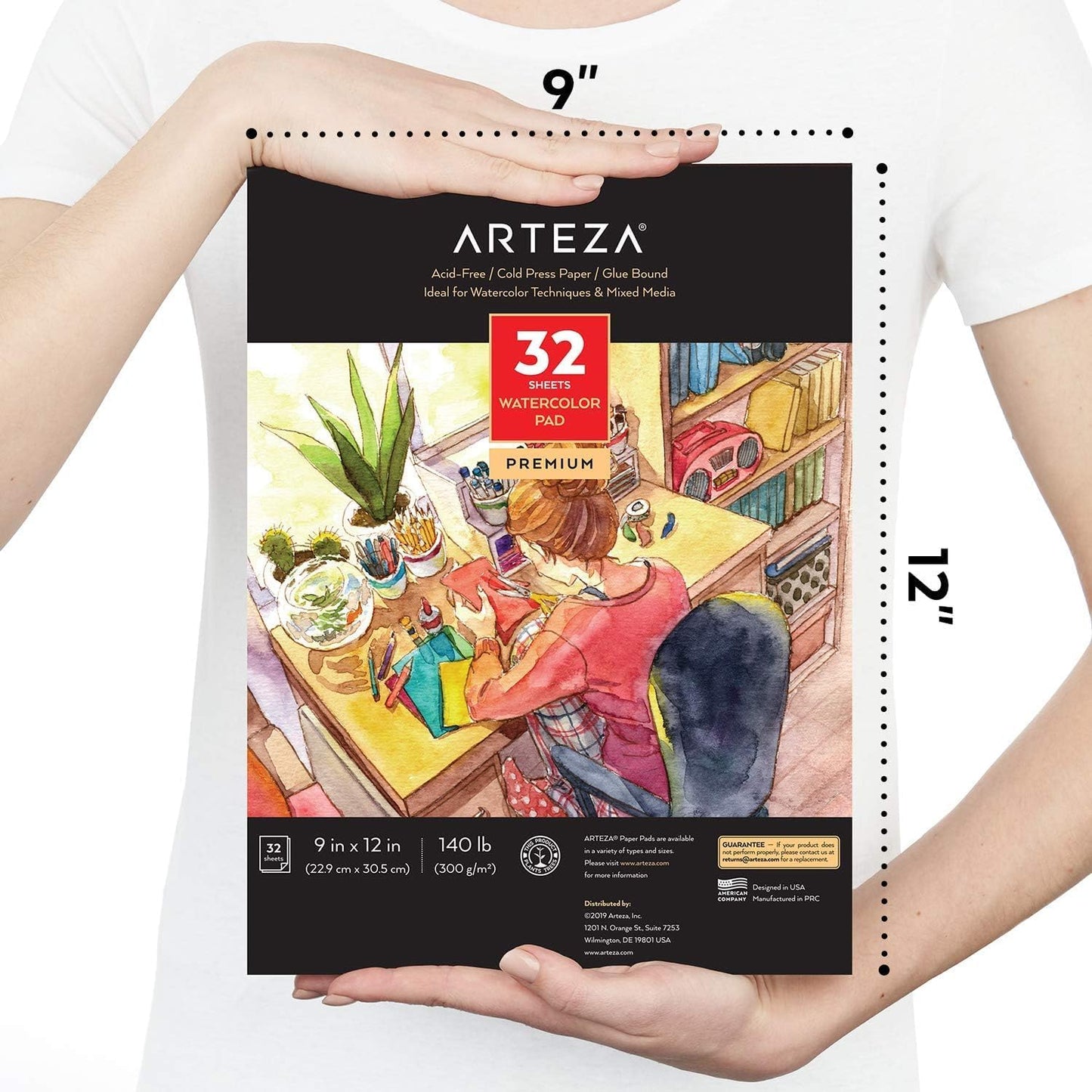 ARTEZA Watercolor Paper, Pack of 2, 32 Sheets Each, 9x12 Inch Watercolor Sketchbook, 140lb/300gsm, Cold Press, Acid Free Art Paper