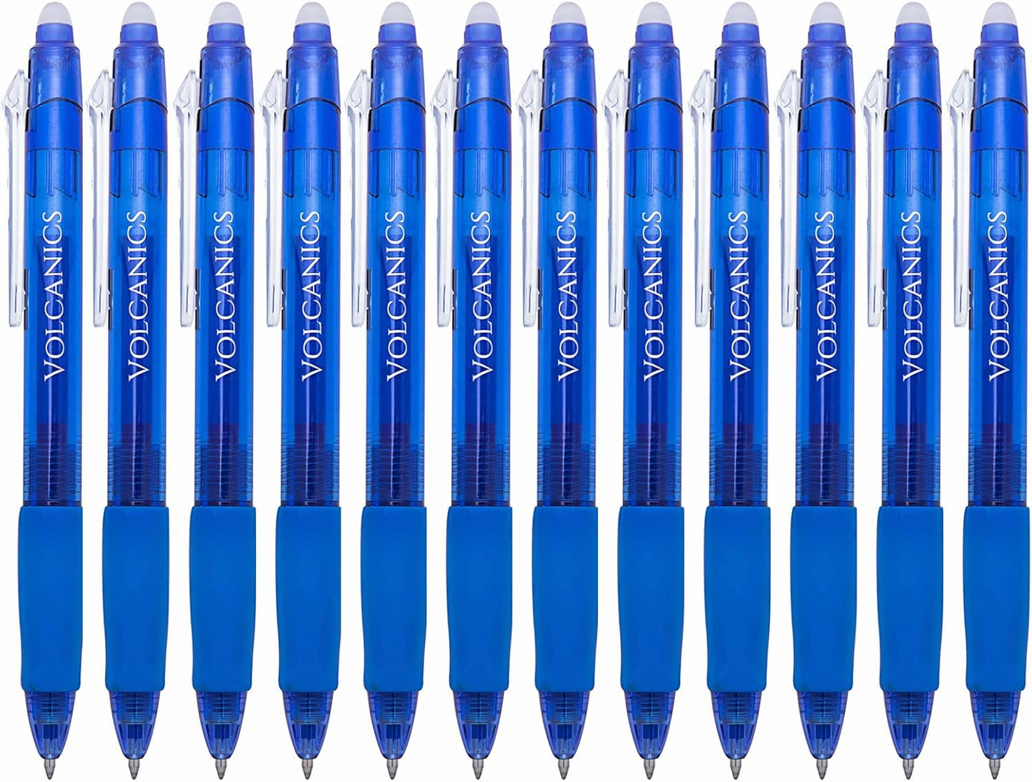 Volcanics Retractable Clicker Erasable Gel Pens - 0.7mm Ball Point, Heat Erase with Built-in Eraser, 12 Pack Blue