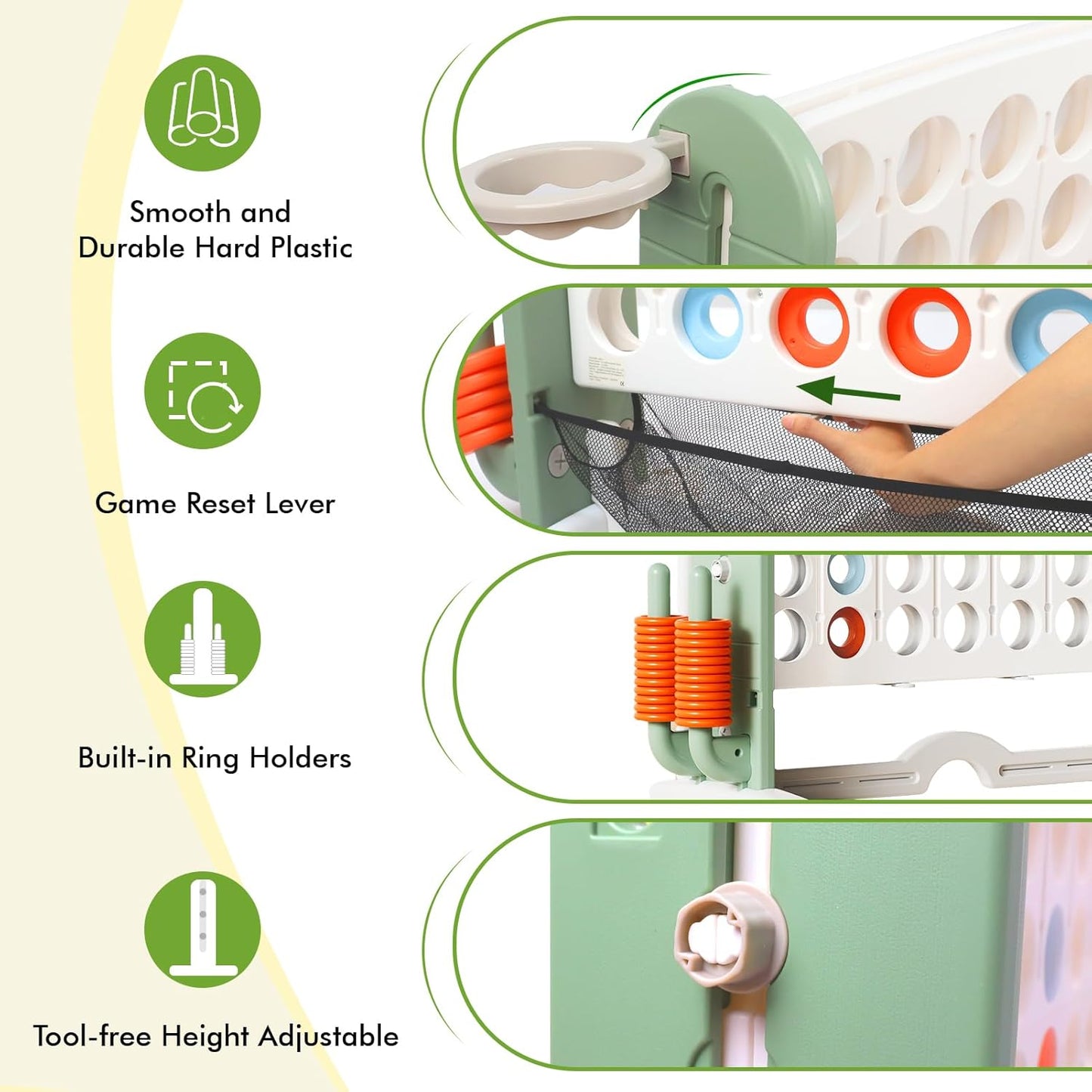 Giant 4 in a Row Connect Game with Mesh Fabric | Height Adjustable 4-in-1 Jumbo 4-to-Score Yard Game Set with Basketball, Golf & Ring Toss | Outdoor Indoor Family Yard Party Game for Kids & Adults