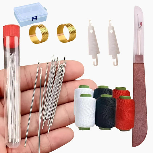 Big Eye Steel Sewing Needles Kit, 37PCS Stainless Steel Sewing Needle Kit, Portable Stainless Steel Needles for Hand Sewing, Punch Needle Kit Repair Tools for Beginners & Daily Use (37pcs)