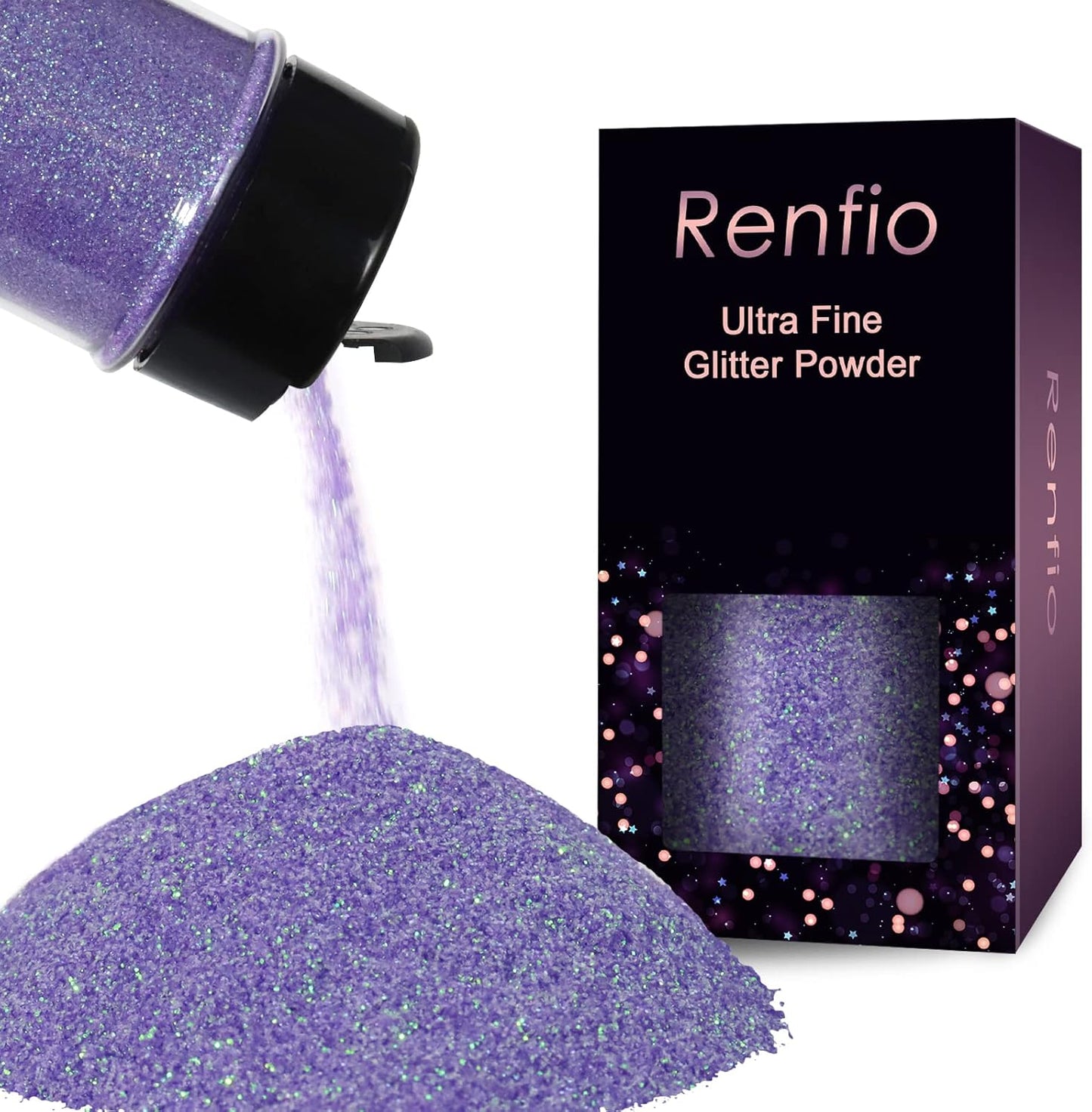 Renfio Iridescent Ultra Fine Glitter Powder Resin Supplies Glitters 1.94 Oz (55g) PET Flake Crafts Sequins 1/128" 0.008" 0.2mm Epoxy Chips Flakes for Tumblers Slime Painting - Purple