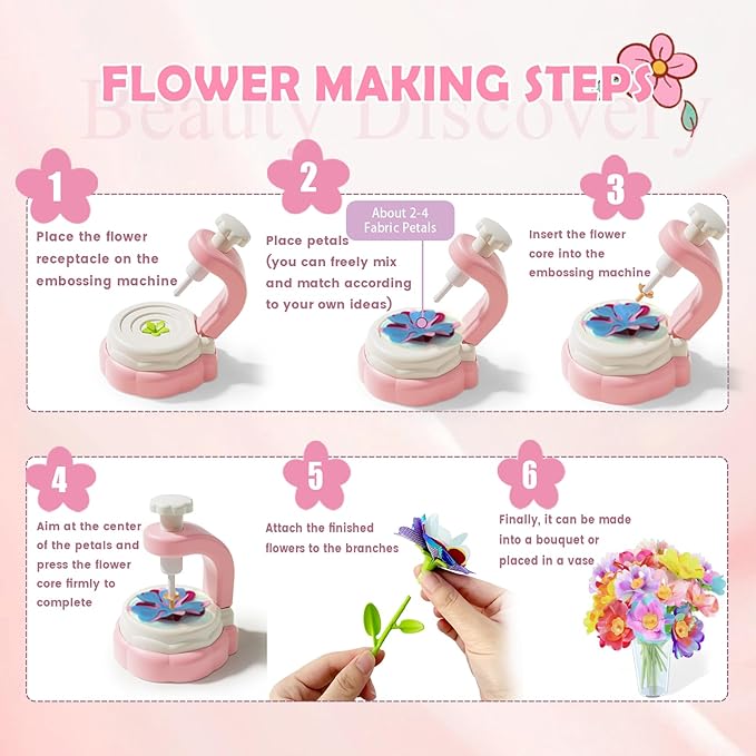 Airyard DIY Craft Kits Toys for Kids Ages 8-12 - Fabric Flower Bouquets Girls Toys Age 6-8, Arts & Crafts for 4 5 6 7 8 Year Old Toddler Girl, Educational Activity Preschool Birthday Gifts