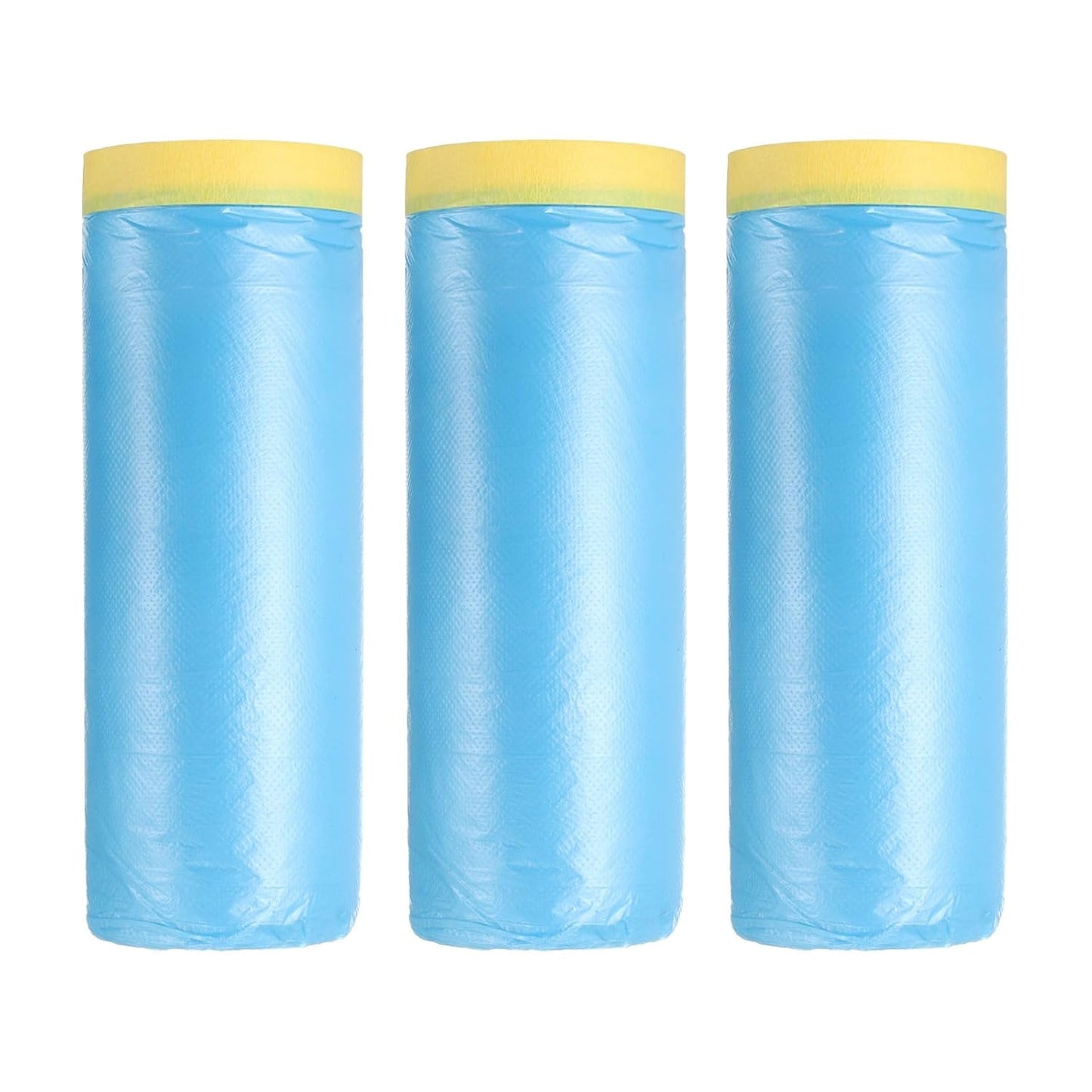 uxcell Pre-Taped Masking Film, 3.6ft x 66ft Plastic Paint Drop Cloth with Medium-Tack Painters Tape for Painting Spraying Protection Blue Film 3Pcs