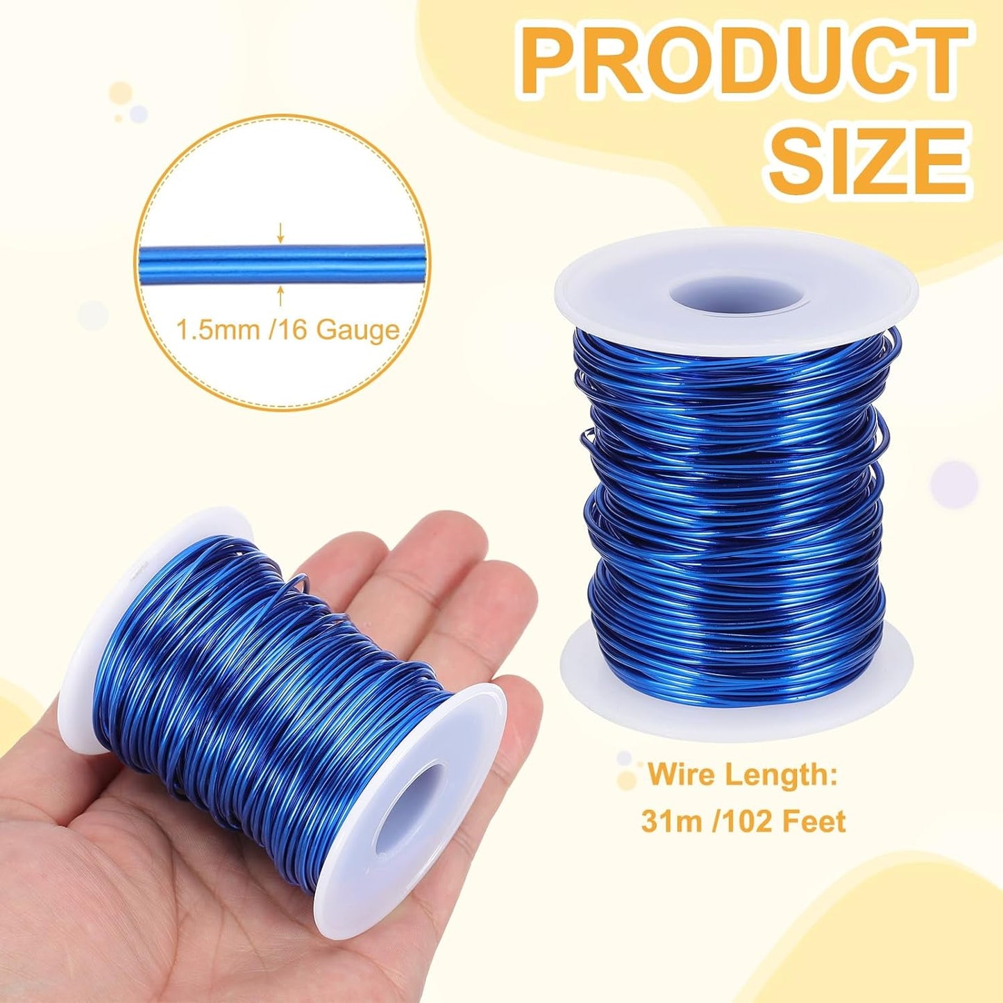 uxcell 16 Gauge / 1.5mm Anodized Aluminum Wire for Jewelry Craft Making, 102 Feet Bendable Flexible Wire for DIY Home Decor Gardening Sculpture, Dark Blue