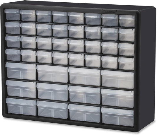 Akro-Mils 44-Drawer Plastic Drawer Storage Cabinet for Garage Organization, Bead Organizer, Building Bricks Storage, Teacher Toolbox, Makeup Organizer, 20" W x 6" D x 16" H, 10144 Black