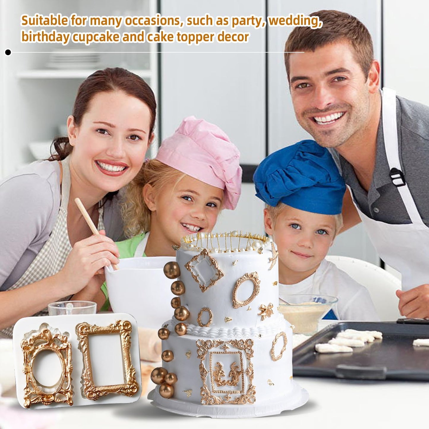 Growtail Photo Frame Silicone Fondant Molds,Picture Frames Chocolate Mold for Crafts,Sugarcraft Cupcake Topper,Polymer Clay Set of 5