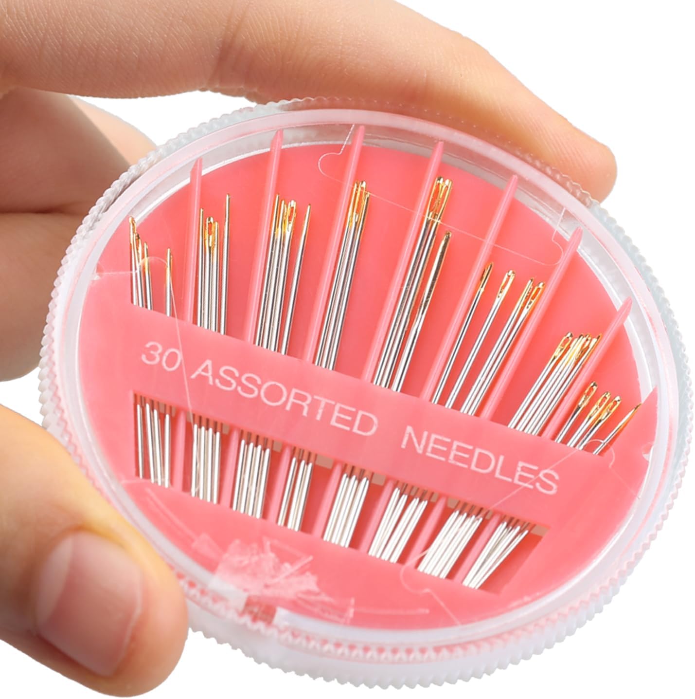Eketirry Premium Hand Sewing Needles，4 Pack 30-Count Assorted Needles for Sewing Repair, 6 Different Sizes Sewing Needles with 2 Threaders (Pink, 4)