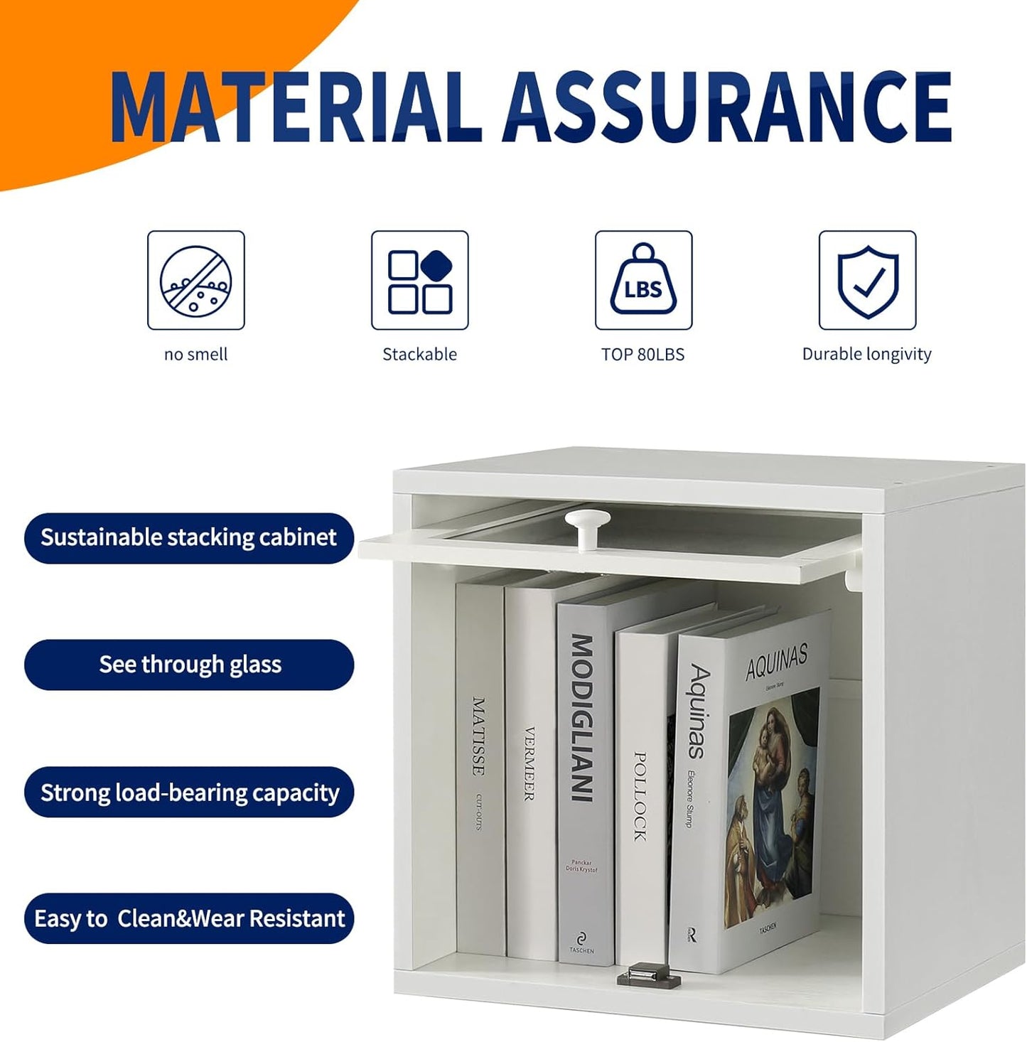 FUSUNBAO Magic DIY Cube Storage Organizer Stackable Cubes for Home Books Clothes Toy-Modular Cubby Storage System-Office Cubical-Bookcase Closet(Pure White-Washed, Glass Door Cube)