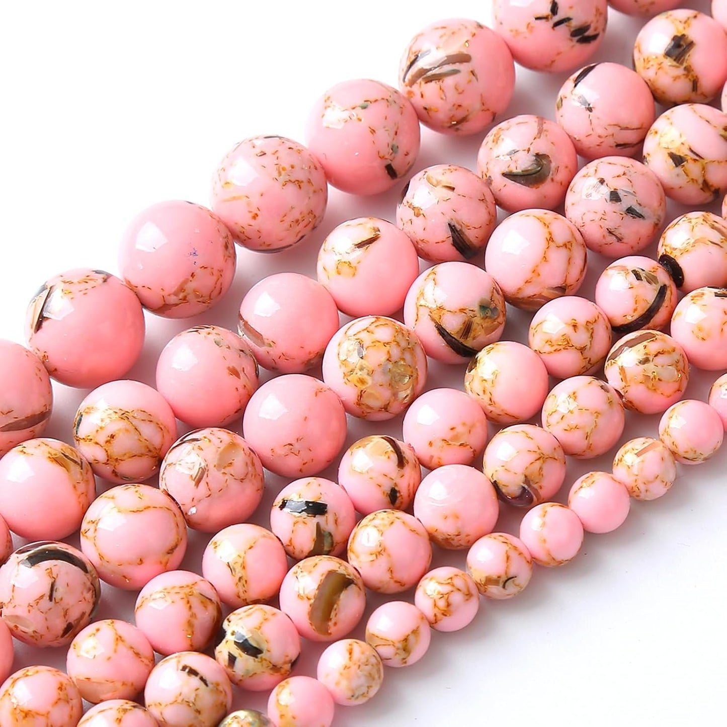 120PCS 6MM Pink Shell Turquoise Stone Beads with Mother-of-Pearl Round Beads for DIY Jewelry Making 2 Strands 32"