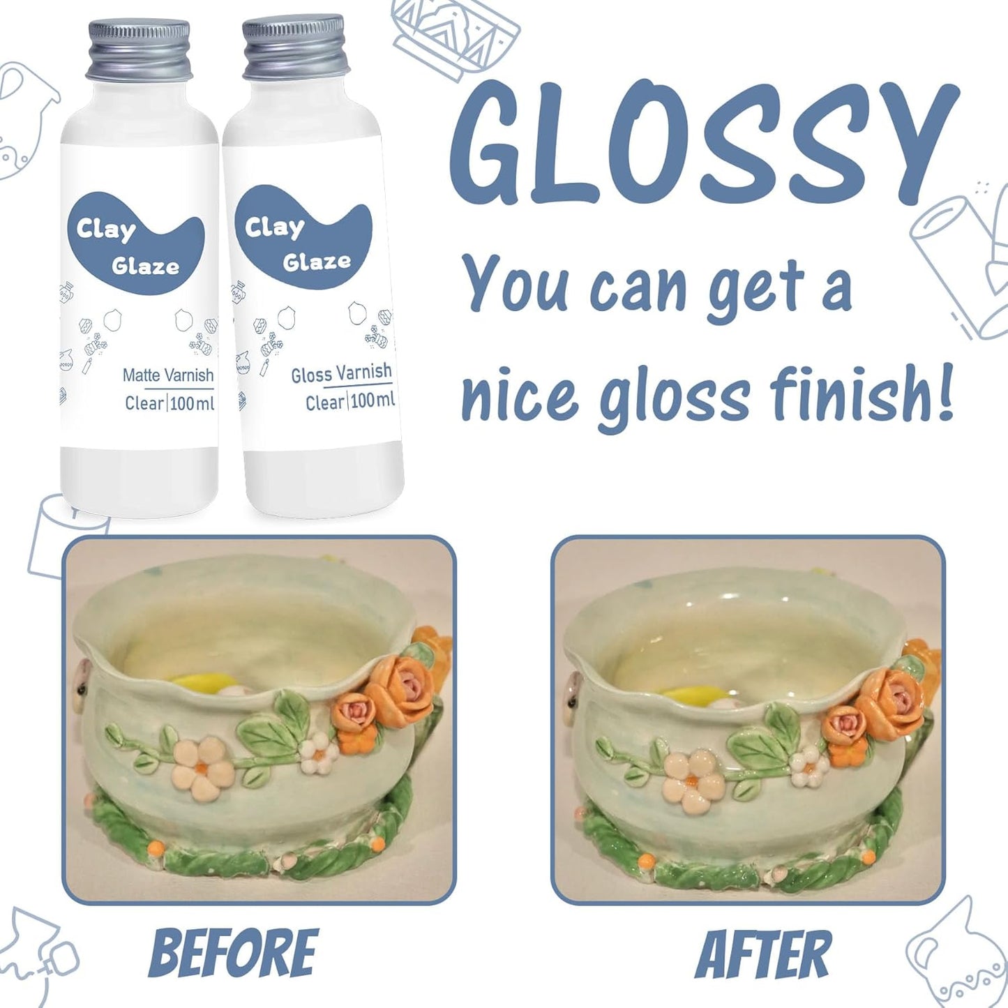 Air Dry Clay Glaze 100ml, Clay Varnish for Air Drying Clay, Clear Acrylic Varnish for Craft Pottery Waterproof & Gloss Finish