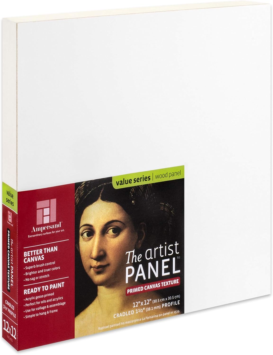 Ampersand Art Supply Wood Gesso Art Painting Panel: Canvas Texture, 1.5 Inch Cradle, 12" x 12"
