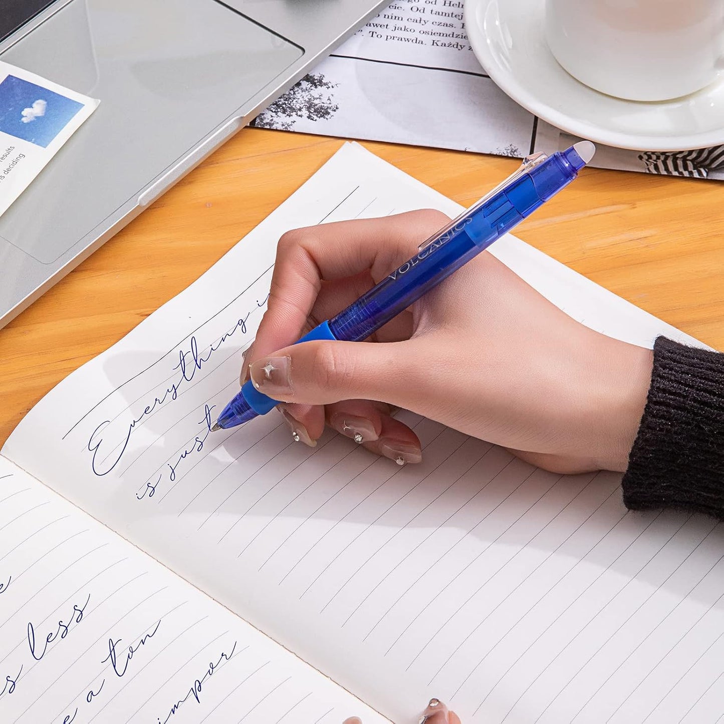 Volcanics Retractable Clicker Erasable Gel Pens - 0.7mm Ball Point, Heat Erase with Built-in Eraser, 12 Pack Black and Blue