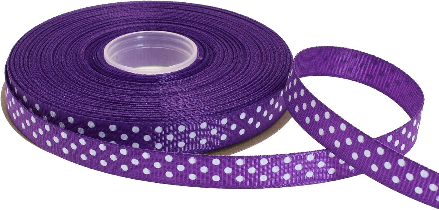 Polka Dot Grosgrain Ribbon 25 Yard Each Roll 100% Polyester (3/8", Purple)