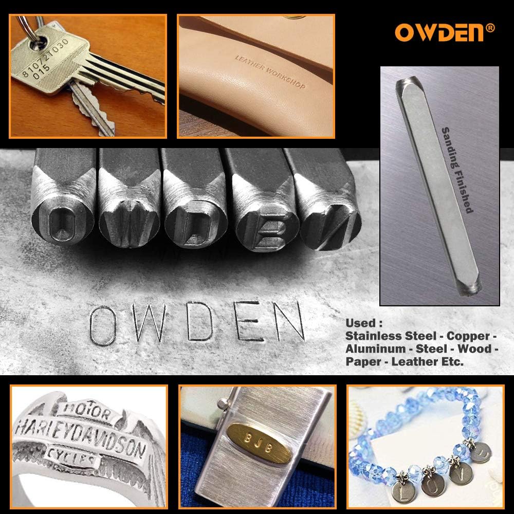 OWDEN Professional 36Pcs. Steel Metal Stamp Set,(1/4”) 6mm,Steel Number and Letter Punch Set,Alloy Steel Made HRC 58-62 for Jewelry Craft Stamping.