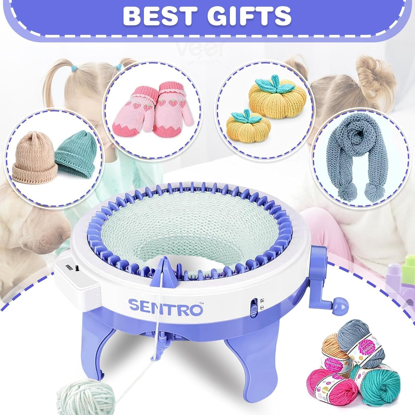 BZVV Knitting Machine for SENTRO 48 Needles Smart Knitting Crochet Machine with Row Counter for Adults and Beginners, Knitting Board Rotating Double Loom, Weaving Loom Machine Kit New Year Gifts