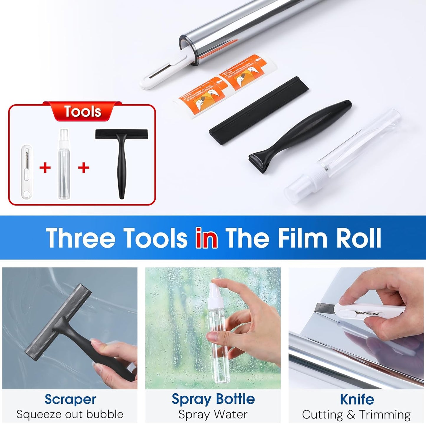 Homein One Way Privacy Window Film with Tool Window Tint for Home See Out Not in Heat Control Sun Blocking Mirror Reflective Anti UV Covering Static Cling No Glue Sliver 35.4 x 157.4 inch