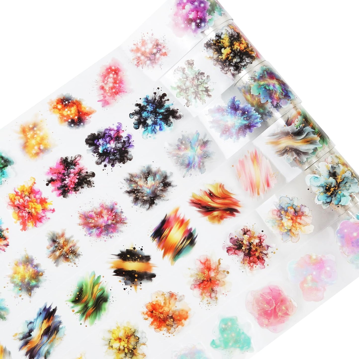 6Pcs Pre-Cut Colorful Galaxy PET Tapes, Watercolor Tapes for Journaling, Scrapbook Supplies, and Junk Journal Ephemera, with Decorative Clip