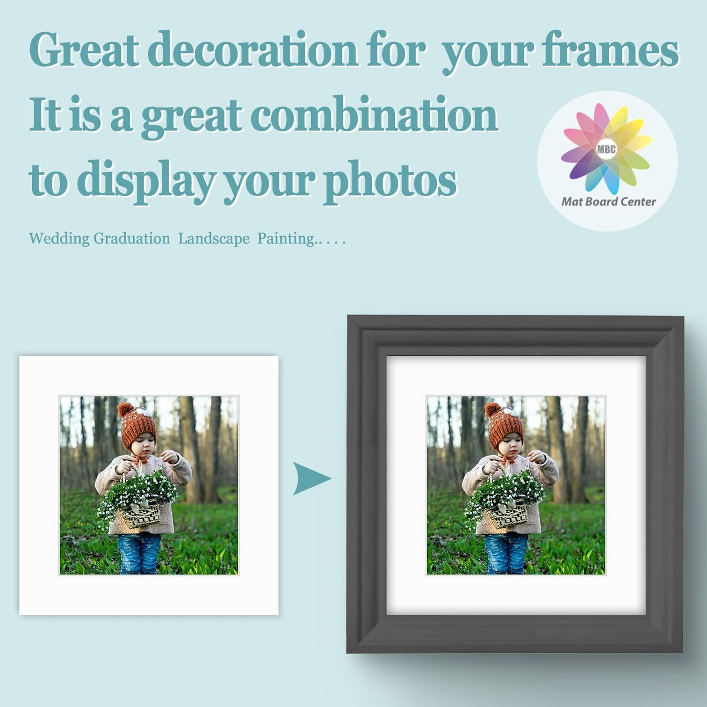 MBC Mat Board Center, 5 Pack 8x8 for 6x6 White Picture Mats Frame Mattes, Bevel Cut, Acid Free, 4-ply Thickness