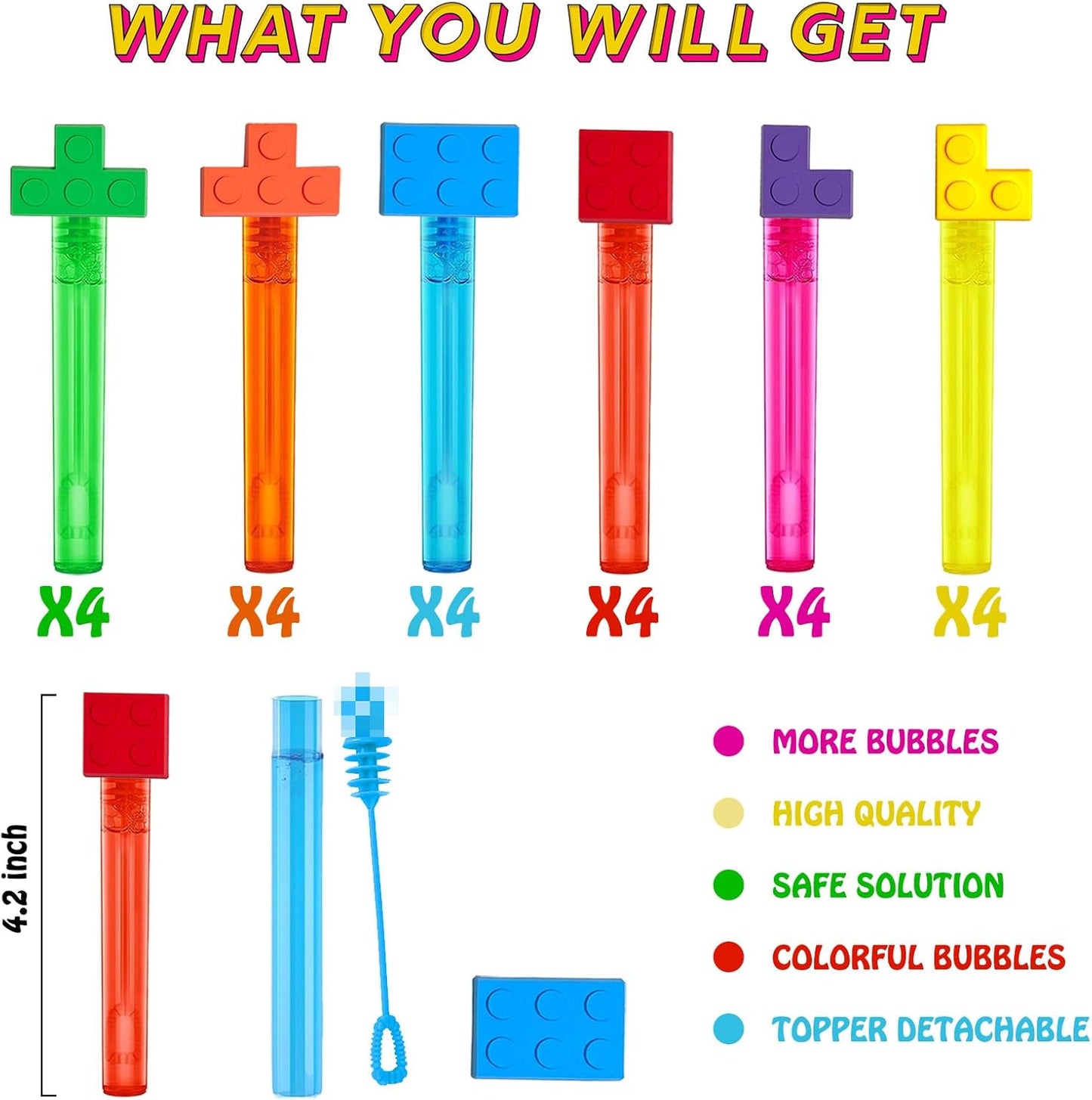 Building Blocks Party Favors,24Pcs Building Blocks Bubble Wands for Kids,Cute Bubble Wand for Birthday Party Supplies,Classroom Prizes Pinata Goodie Bag Stuffers Gifts