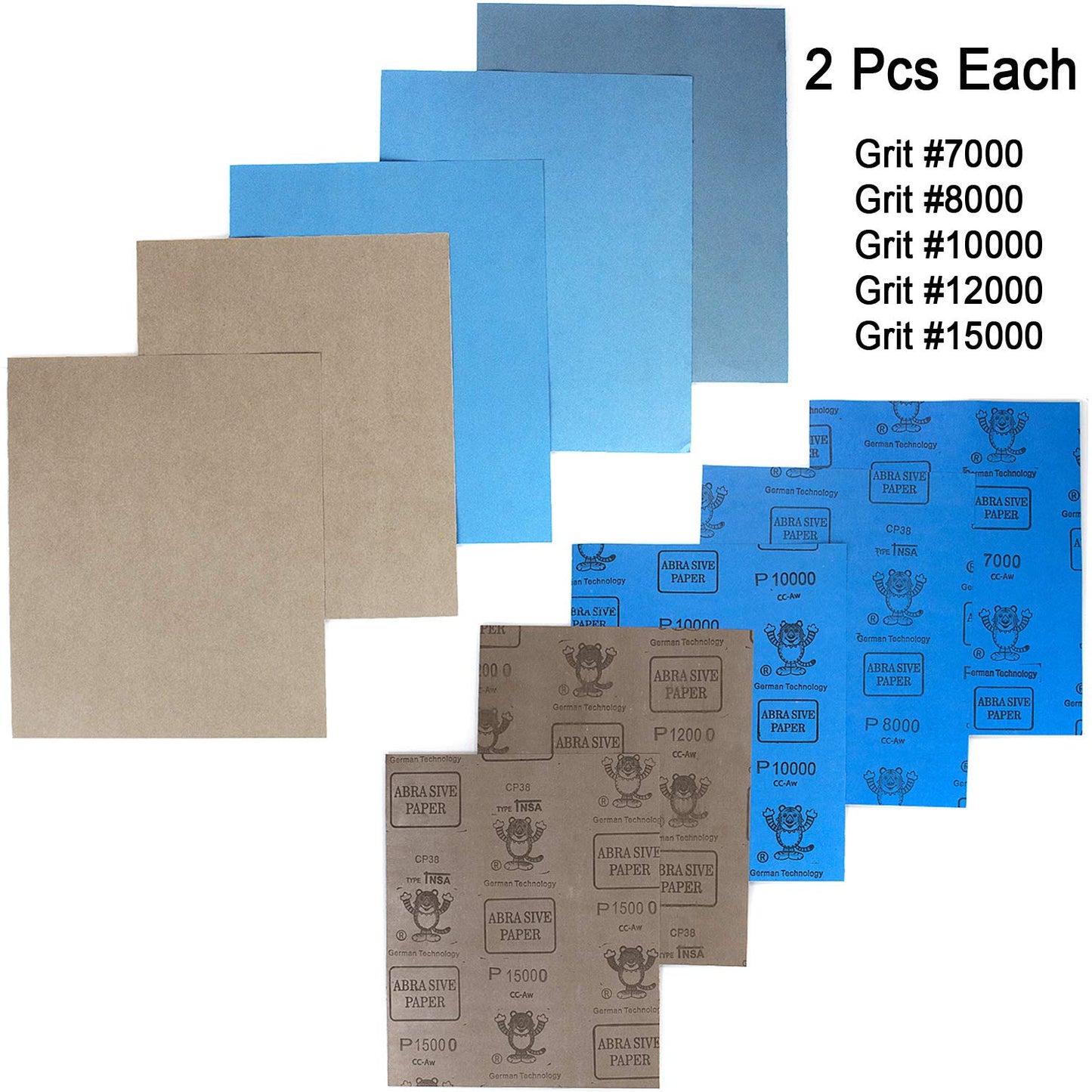 9x11 inch 10 Sheets Sandpaper, Wet or Dry 7000-15000 Grit 5 Assortment Sand Paper, Extra Fine Precision Abrasive Pads for Automotive Sanding, Wood Turing Finishing, Metal Furniture Polishing