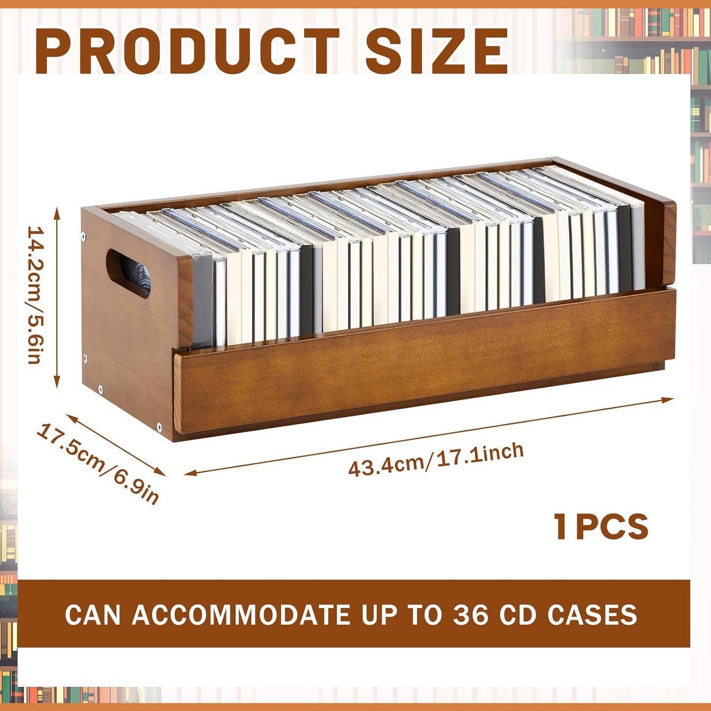 1 Set Wooden CD Storage Box Holder Shelf Cassette Tape Display Racks with Carrying Handles, Organizer Shelf for Movie Cases, DVDs, Each Set Can Store up to 36 Pcs CDs (Brown)