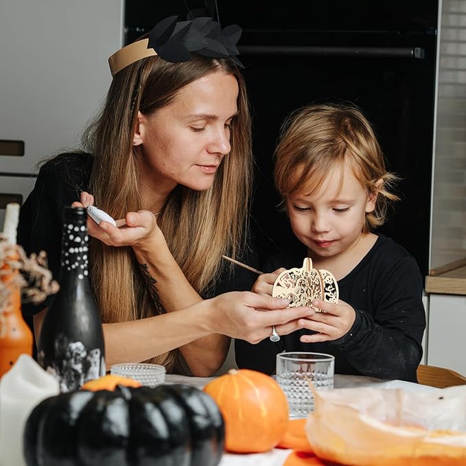 COCHIE DIY 3D Halloween Pumpkin Wood Crafts to Paint for Kids Adults, Paintable Unfinished Wooden Slices for Craft, Cutouts Ornaments for Painting Decorations (24 PCS)