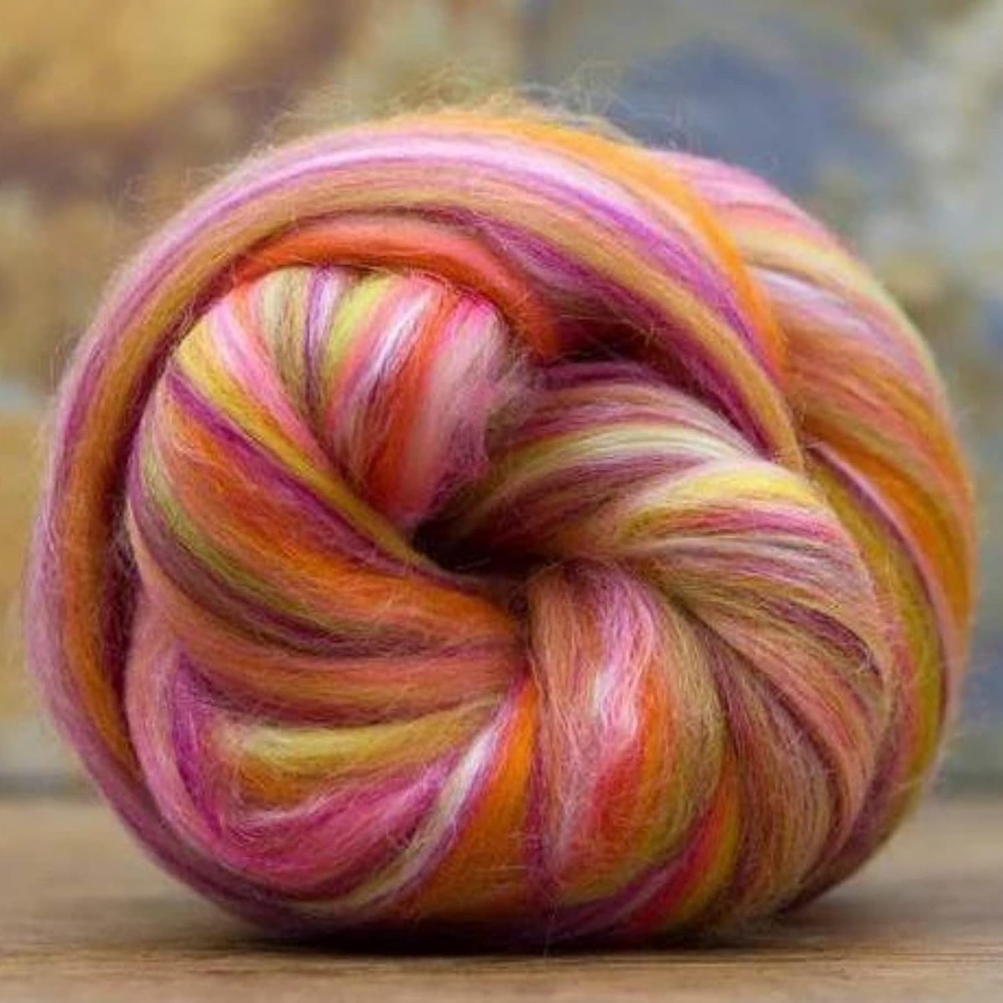 Revolution Fibers – Constellation Range Roving (8 Ounces) | Multicolored Tonal Blend of 70% Dyed Merino and 30% Tussah Silk Combed Top | Soft Fiber for Felting, Spinning, Knitting (Libra Orange)