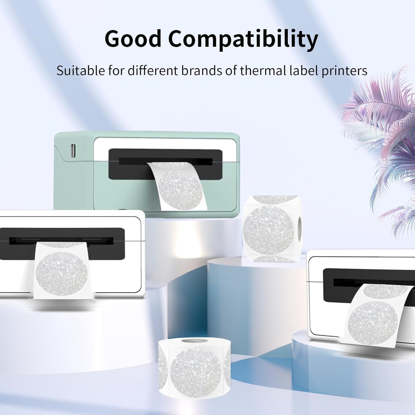 1.5" Holographic Direct Thermal Label Stickers, Round Printable Rainbow Glitter Thermal Printer Sticker Labels for Gift Wrapping, Self-Adhesive DIY Custom Logo Design- Glitter Silver