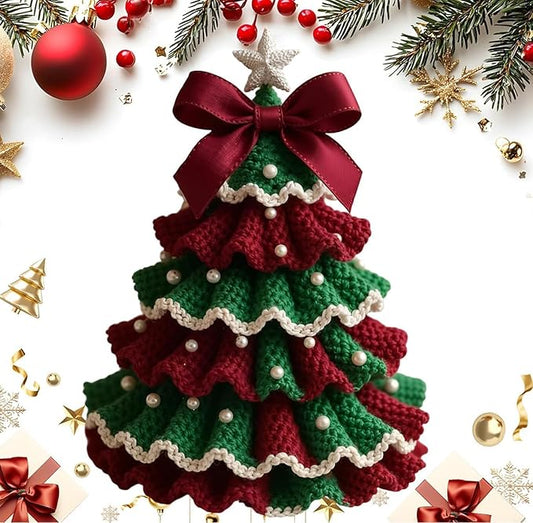 DIY Crochet Christmas Tree Kit, Handmade Holiday Decoration Set, Christmas Tree Bow Crochet Kit, Crochet Kit for Beginners with Yarn, Hook,Beads & Instructions