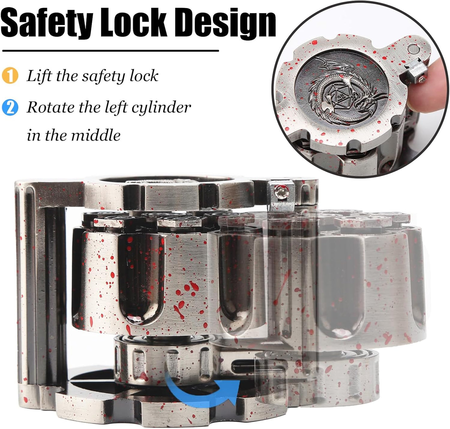 Bullet Dice, Revolver Bullet Metal Dice Set with Spinning Revolver Cylinder Container & Seven Polyhedron Dices for Sci-Fi, War, Crime Theme Tabletop Games
