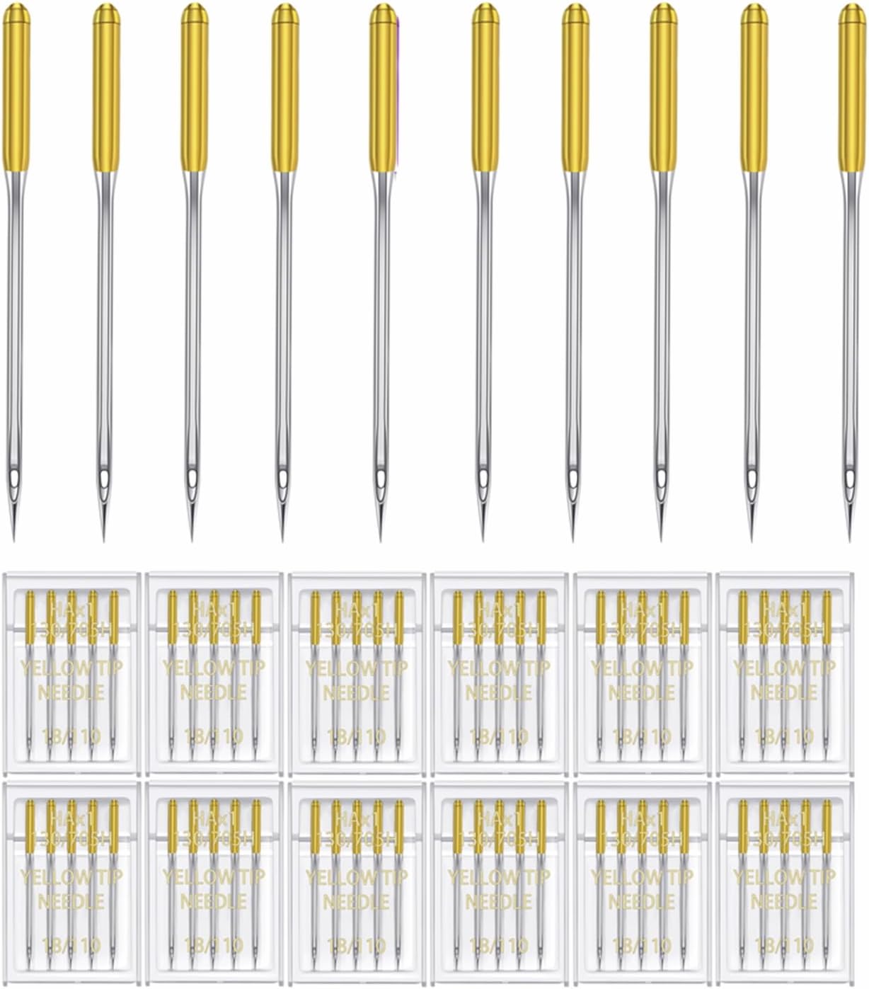 HONEYSEW 60 Pieces Sewing Machine Needles Universal Regular Point Machine Needles for Home Sewing Machine Compatible with Singer, Brother and Old Sewing Machine (Yellow Size, 18-60PCS)