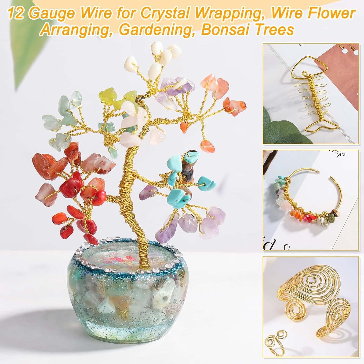 Anezus 12 Gauge Craft Wire Bendable - 2mm Metal Armature Sculpting Wire for Crafting, Wreath Making, Jewelry Making, Beading, Floral (Golden, 100 Feet)