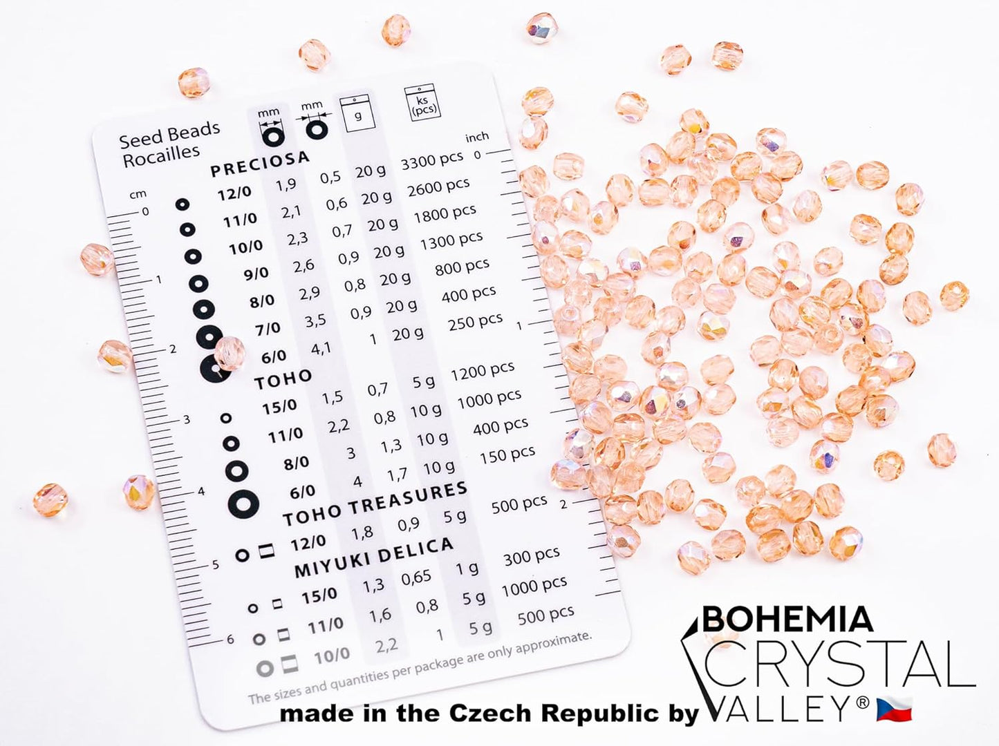 Bohemia Crystal Valley Czech Glass Beads & Japaneese TOHO Seed for Jewelry Making Set - 4 Gentle Distinct Colors Beads: Table Cut Flowers, Fire Polished Faceted 4mm, 2X Rocailles Mix Teal Pink Beige