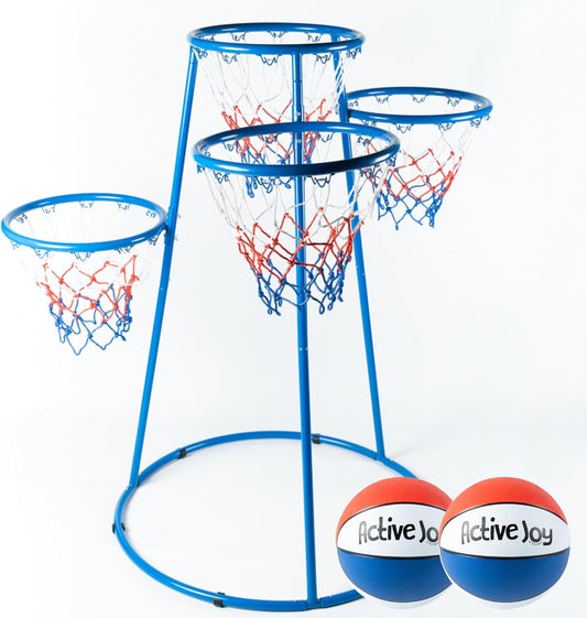 Activejoy- 4 Hoop Basketball Set - Toddler Basketball Hoop Indoor - Outdoor Play Preschool - +3 Years Old Toy. Includes 2 Balls and air Pump