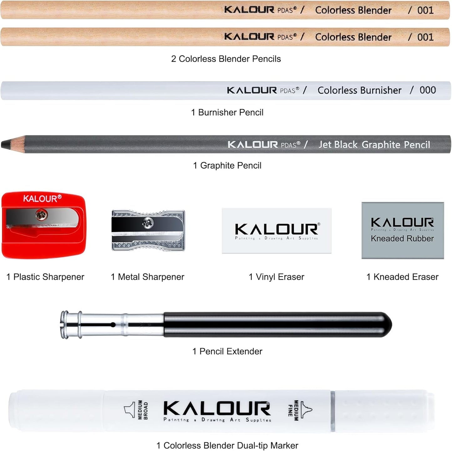 KALOUR Colored Pencil Accessory Kit,with Blenders,Erasers and Sharpener.perfect for Blending Softening Edges,ideal for Coloring Book,Art Supplies for Artists Beginners