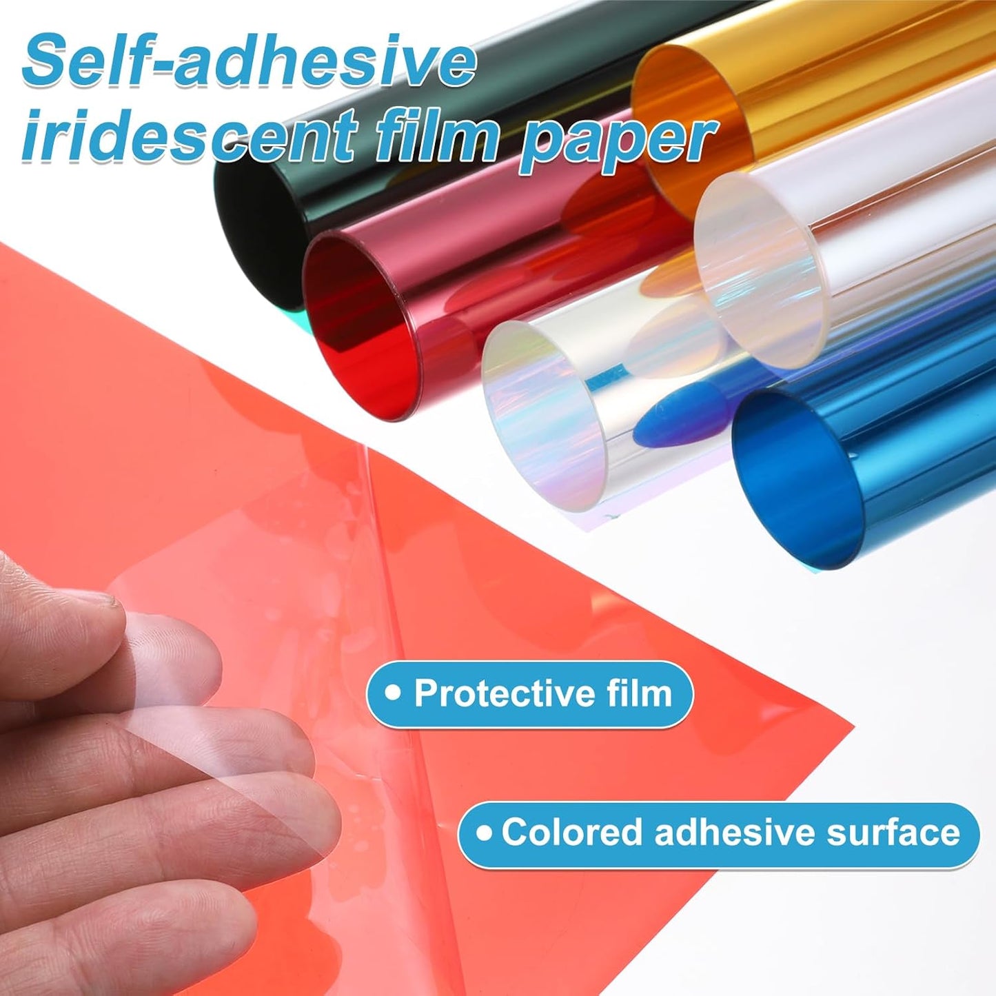 MECCANIXITY Iridescent Window Film,12" x 39" Iridescent Holographic PVC Fabric Dichroic Film Clear Vinyl Paper Roll for DIY Craft Gift Wrapping Bag Decoration,Red