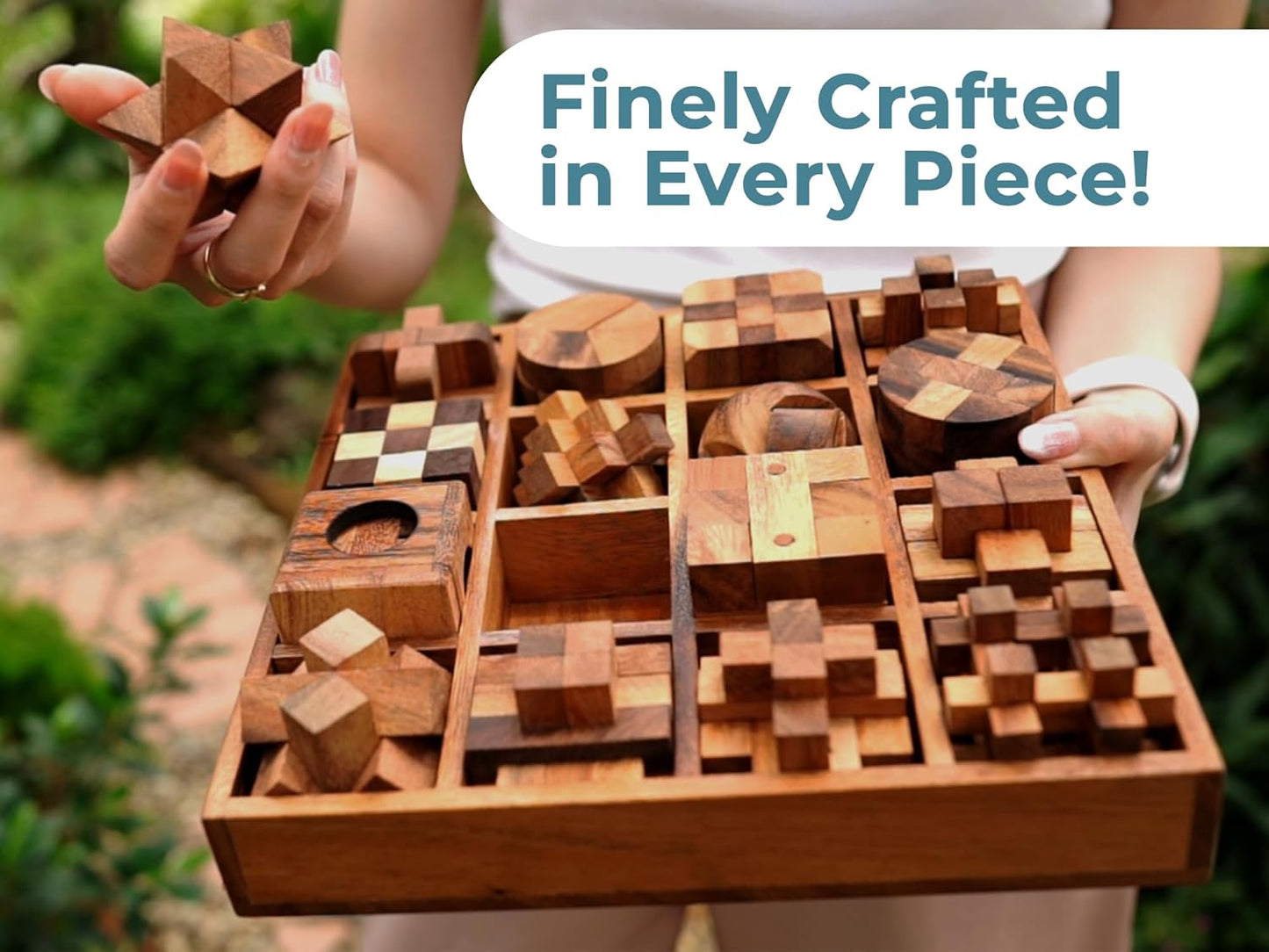 BSIRI 16 in 1 Wooden Brain Teaser Puzzles for Adults and Teens or Kids Interlocking 3D Mini Wood Mind Games Hand Puzzle Teasers Set Toys Coffee Table Games Gift