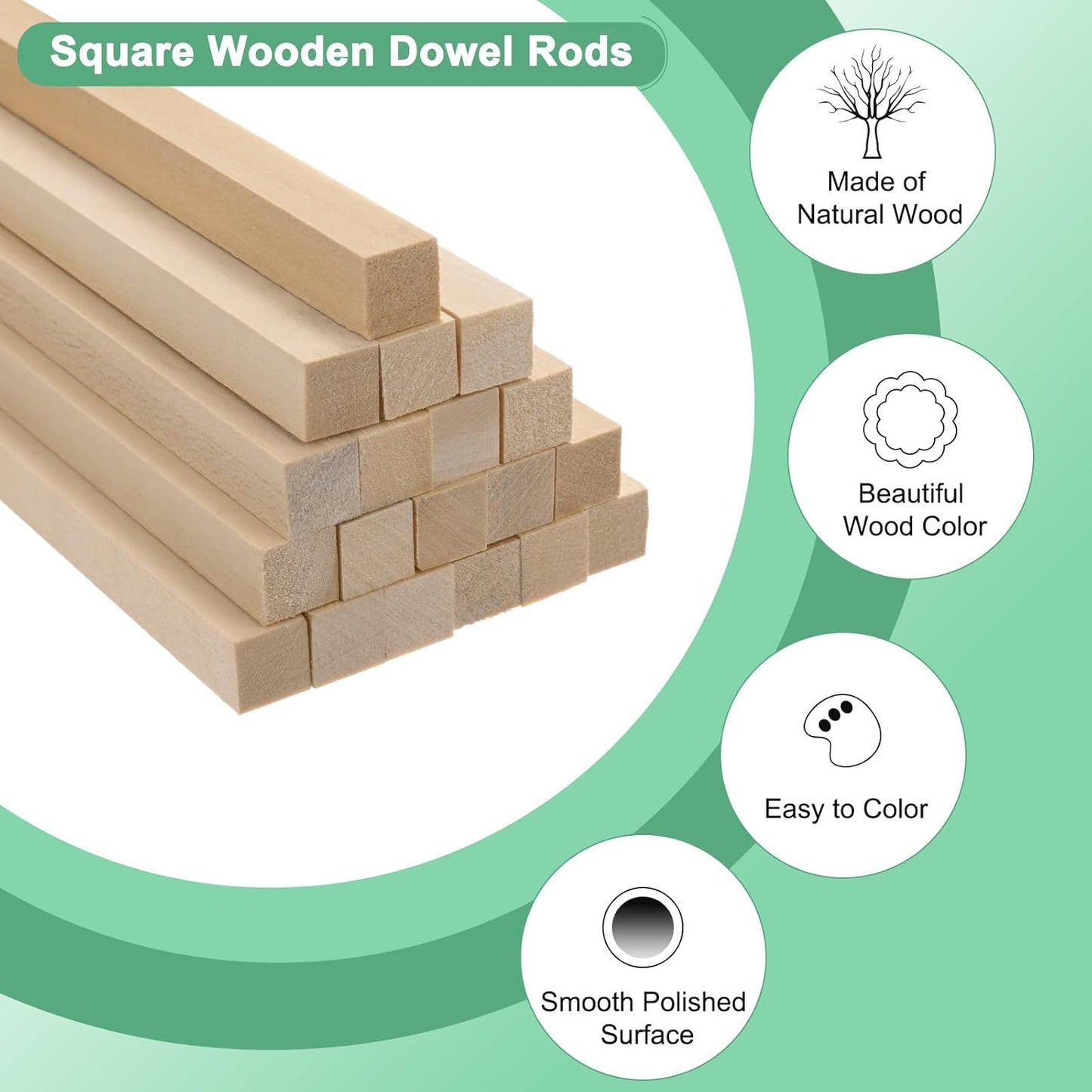 10-Pack Wood Square Dowel Rods, 15/32 x 12 Inch Unfinished Wooden Square Dowel Rods for Crafts/DIY Projects/Models Making