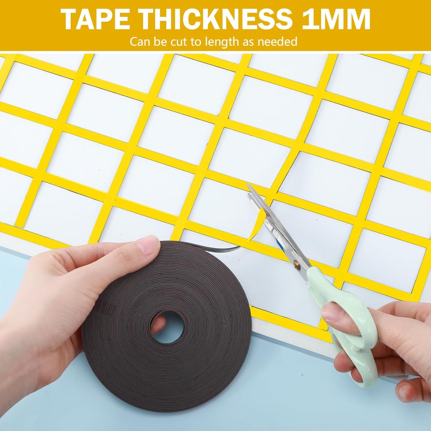 Magnetic Tape Roll Thin Strips, 0.39 Inch x 66 Feet Magnetic Board Dividers Whiteboard Graphic Decorative Tape Marking Line for Classroom Office Art Accessories(Yellow)