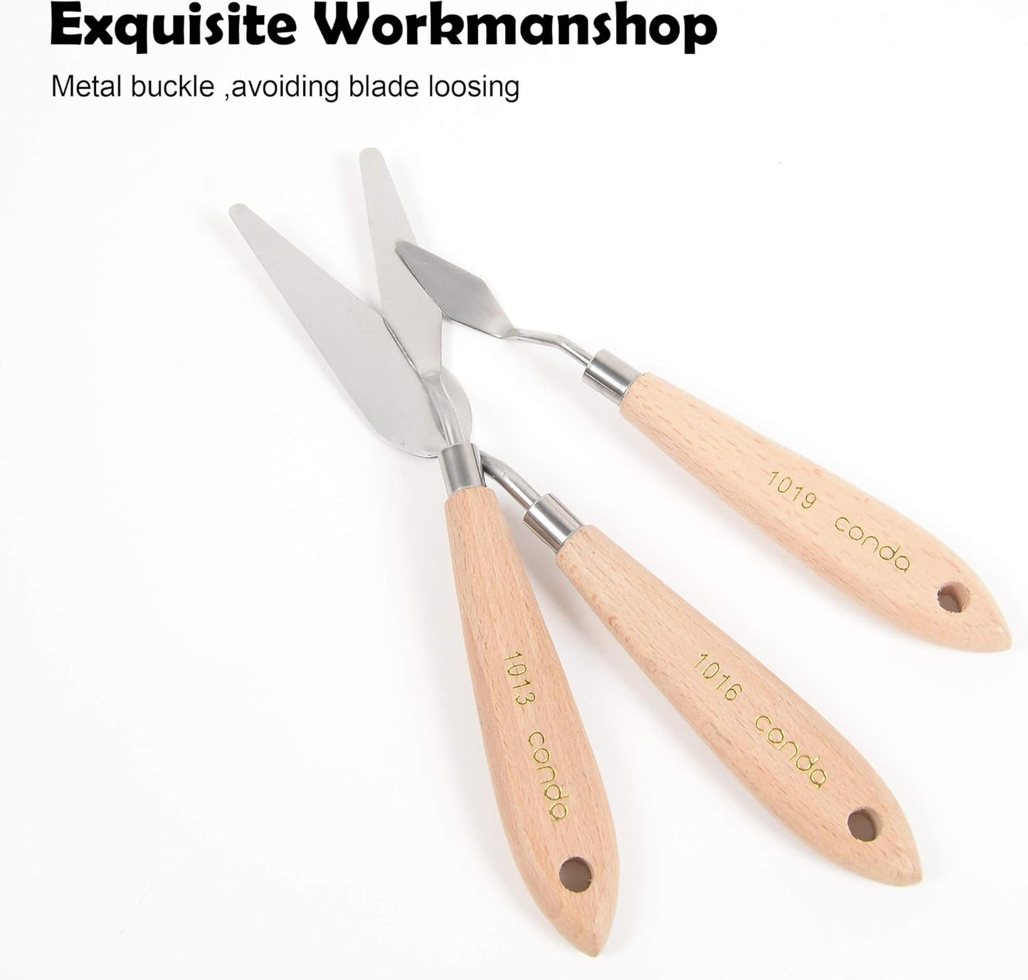 CONDA Artist Palette Knife Set - 5 Pieces Painting Knives for Acrylic, Flexible Stainless Steel Spatula Pallet knife for Mixing Color, Spreading, Applying Oil Paint on Canvases, Wood Handles