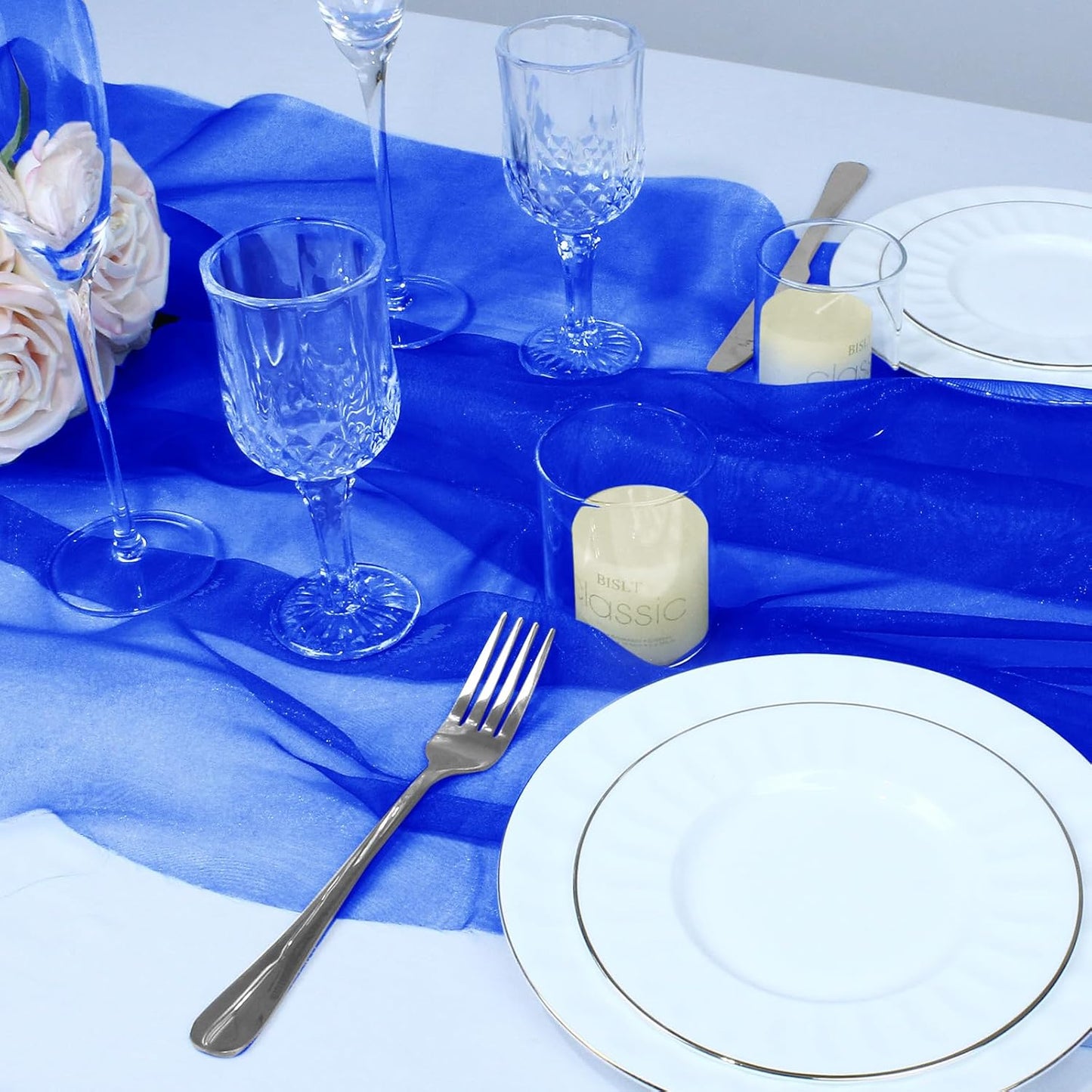 VACVELT Sheer Organza Fabric by The Yard, 60 Inch Wide Royal Blue Organza Fabric Bolt Bridal Sheer Tulle Fabric, Silk Organza Roll for Wedding Party Decorations Backdrop Curtain (10 Yards)