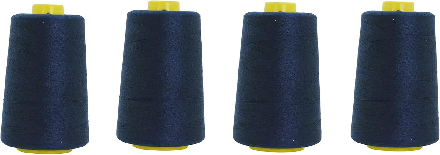 Mandala Crafts 4 Pack of Serger Threads Cones Spools - 40S/2 24000 Yards Polyester Navy Blue Threads for Sergers Machine and Overlock Quilting Sewing Machine