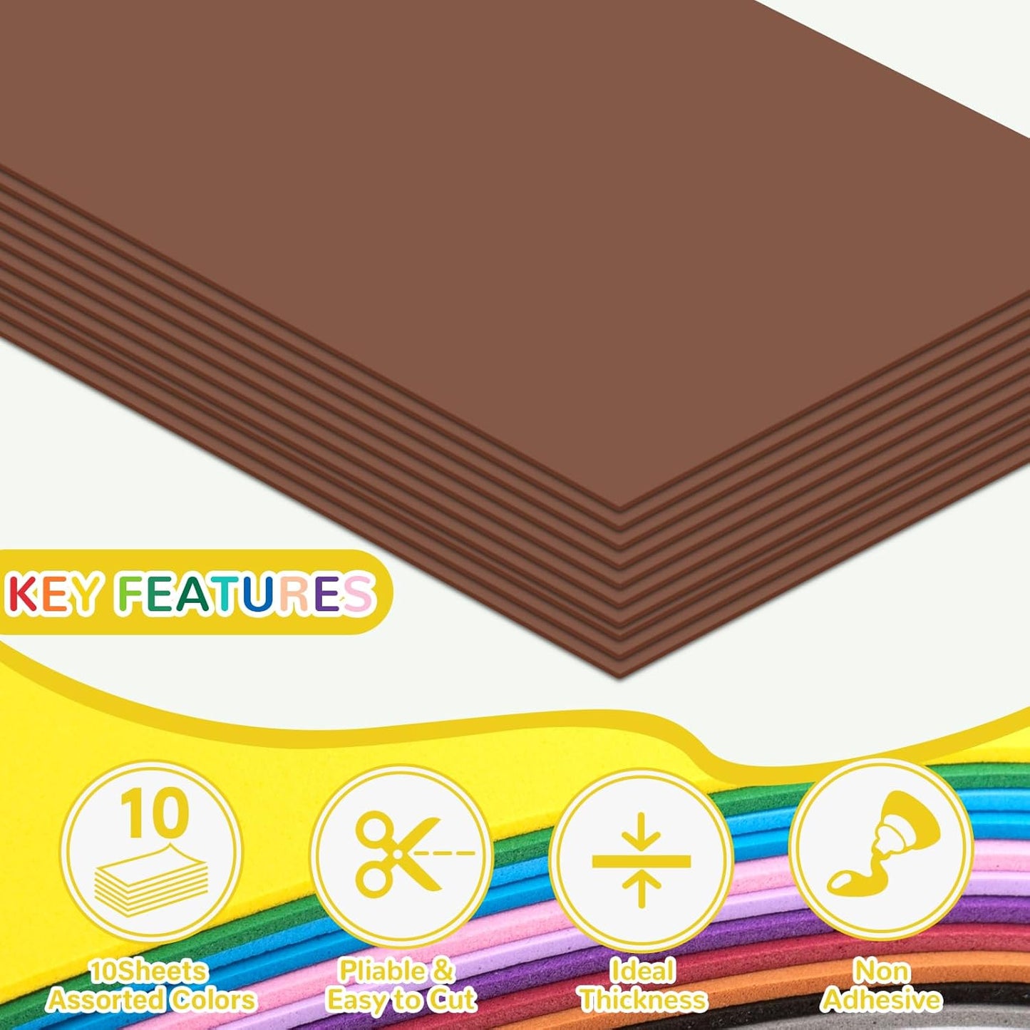 10 Pack Foam Sheets Craft 8 x 12 inch, Eva Color Foam Paper for Art Crafts Projects, Classrooms Scrapbook Gift DIY Cutters Card Party Decoration (Brown)