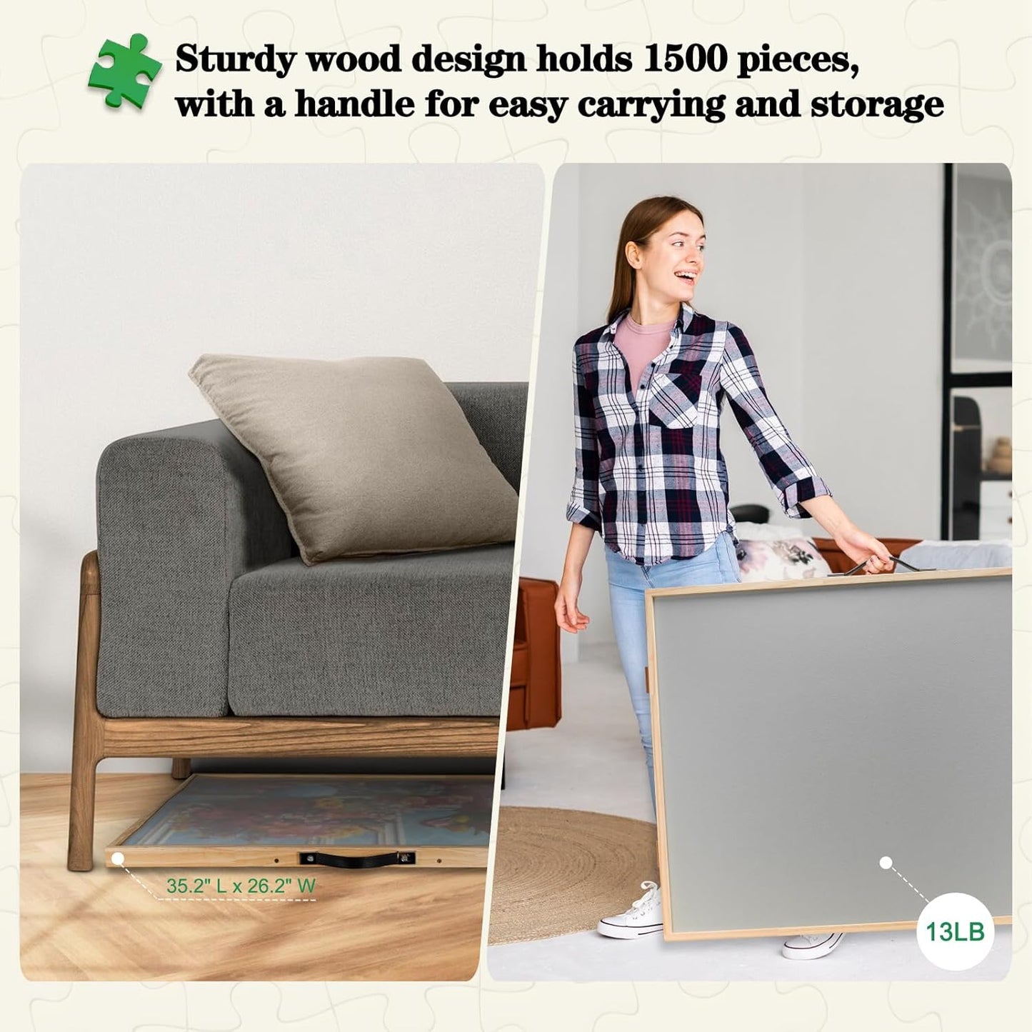 ALL4JIG 1500 Pieces 2-in-1 Tilting & Rotating Puzzle Board, 34.2" x 25.2"Adjustable Angle Puzzle Board with 4 Drawers & Clear Protective Cover, Birthday Gift for mom