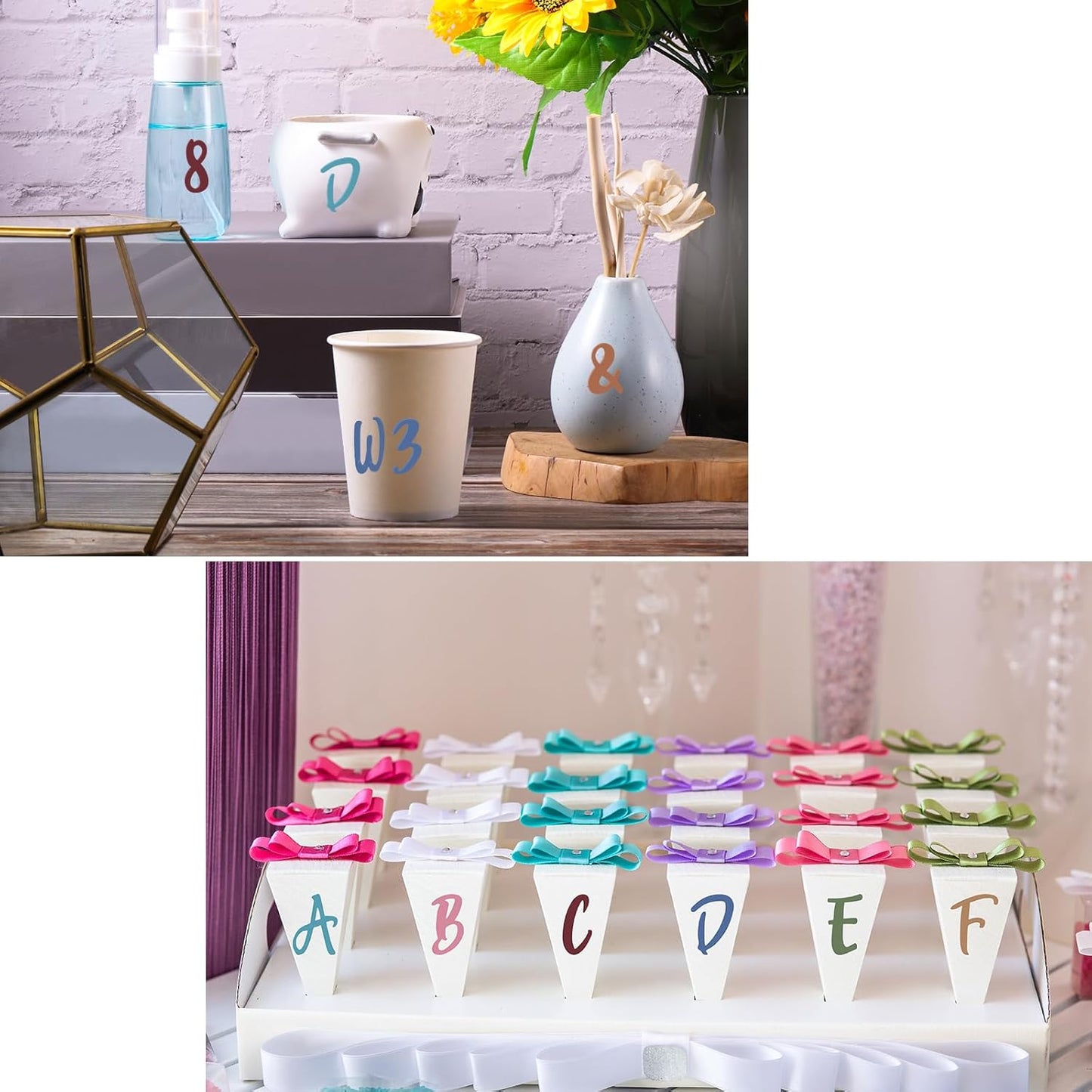 Outus 576 Pieces 8 Sheets Letters Stickers Self Adhesive Vinyl Letter Alphabet Number Stickers Mailbox Numbers Sticker, Decals for Classroom Decor, Sign, Door(Delicate Colors,1 Inch)