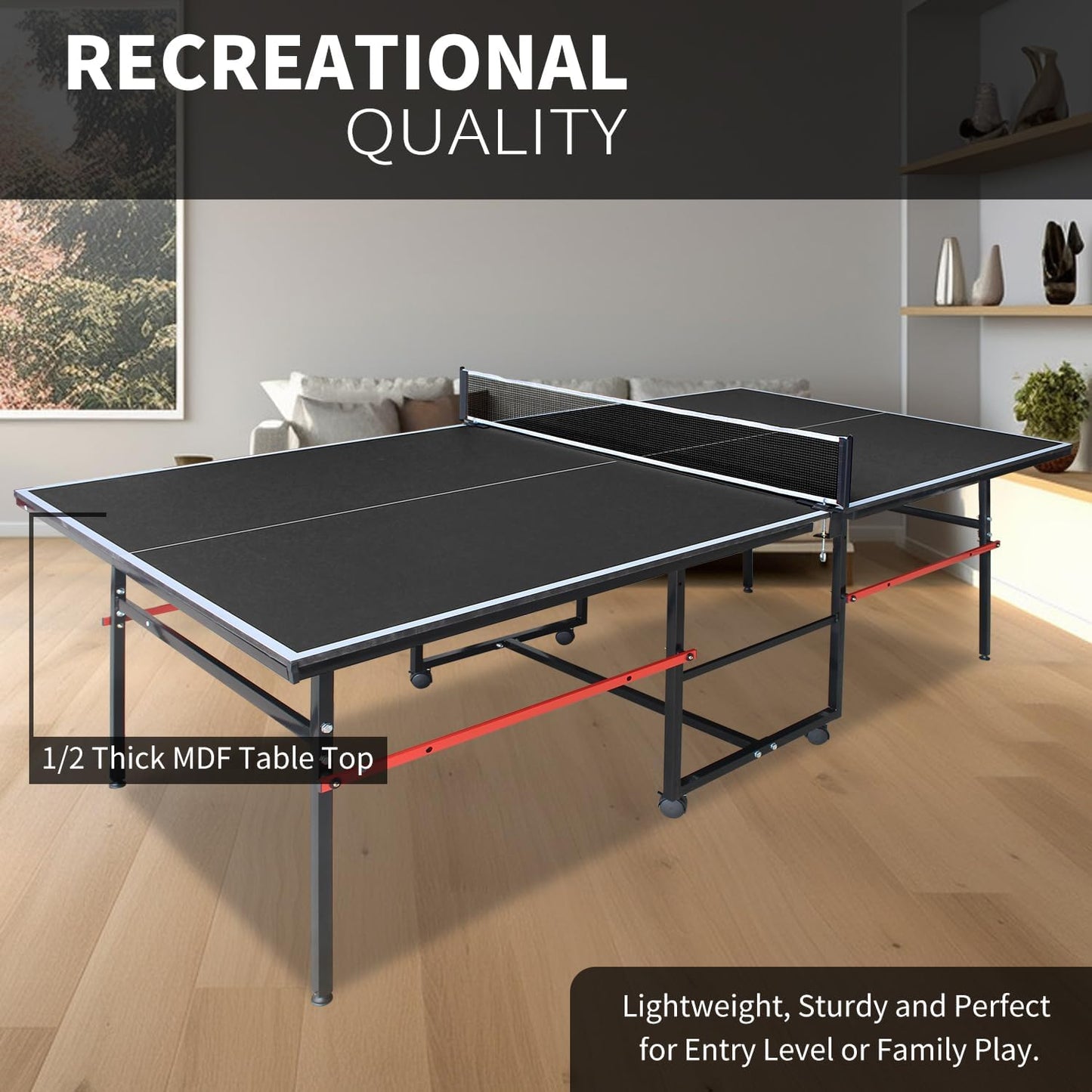 4.5FT/6FT/8FT Mid-Size Table Tennis Table Ping-Pong Table Set Foldable & Portable Table Indoor Outdoor for Family Game