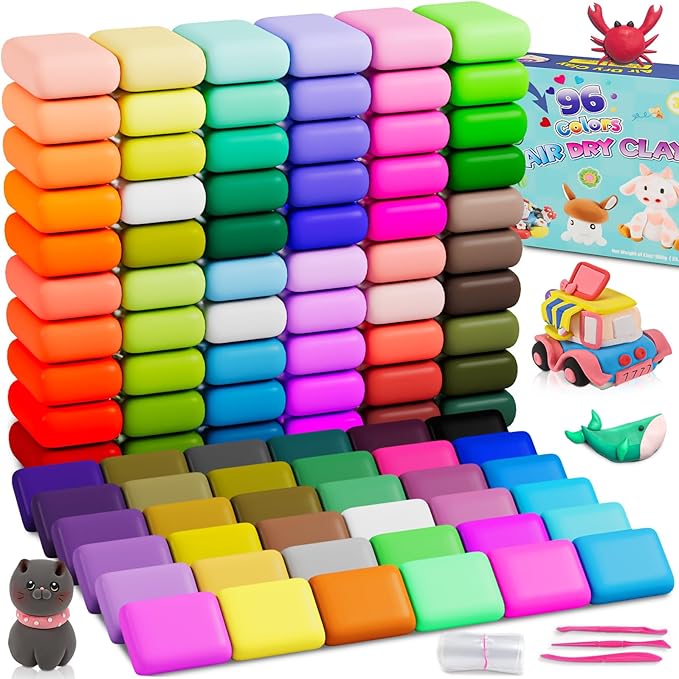 Air Dry Clay 96 Colors, Modeling Clay Kit, Model Magic Sculpting Set, Ultra Light & Soft, Safe Non-Toxic DIY Art and Crafts School Projects, Home Party Favors Toy for Boys & Girls Kids