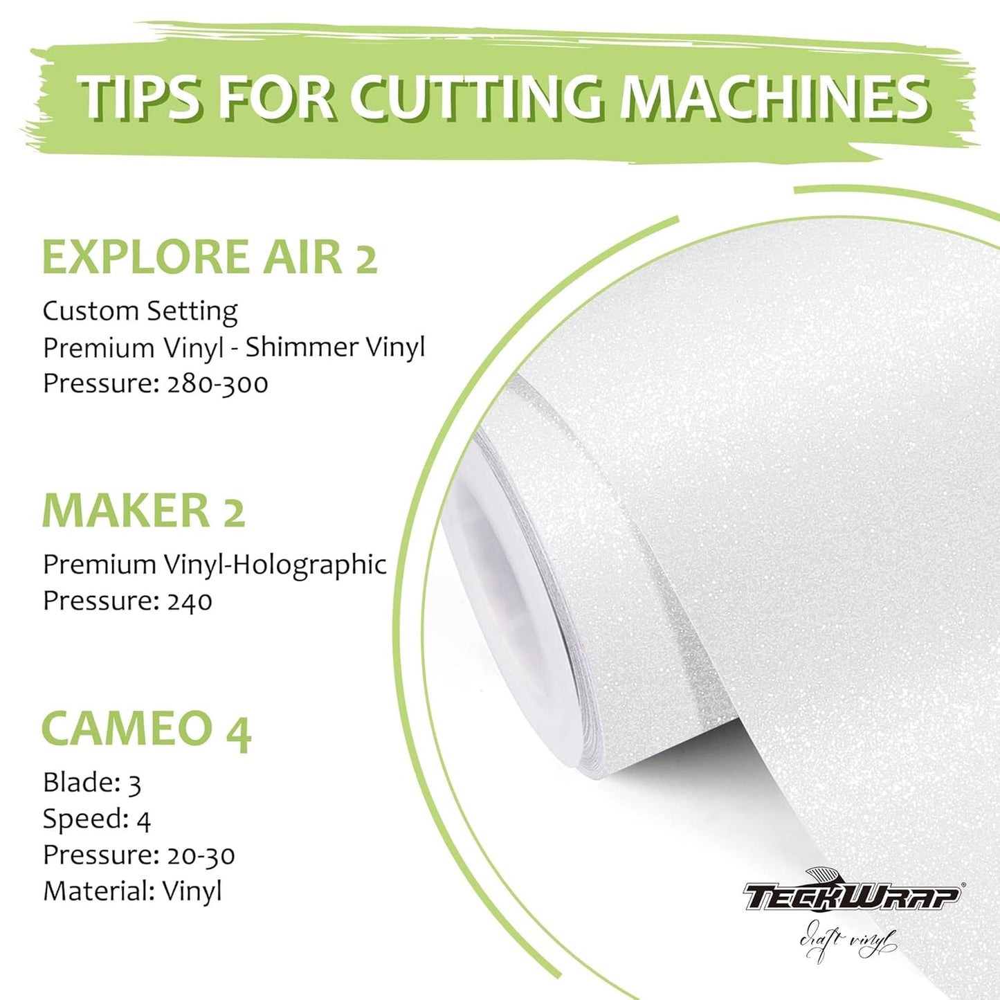 TECKWRAP White Permanent Glitter Vinyl – White Glitter Adhesive Vinyl Roll 1ft x 5ft, Shimmer Vinyl for DIY Crafts, Decals, Stickers